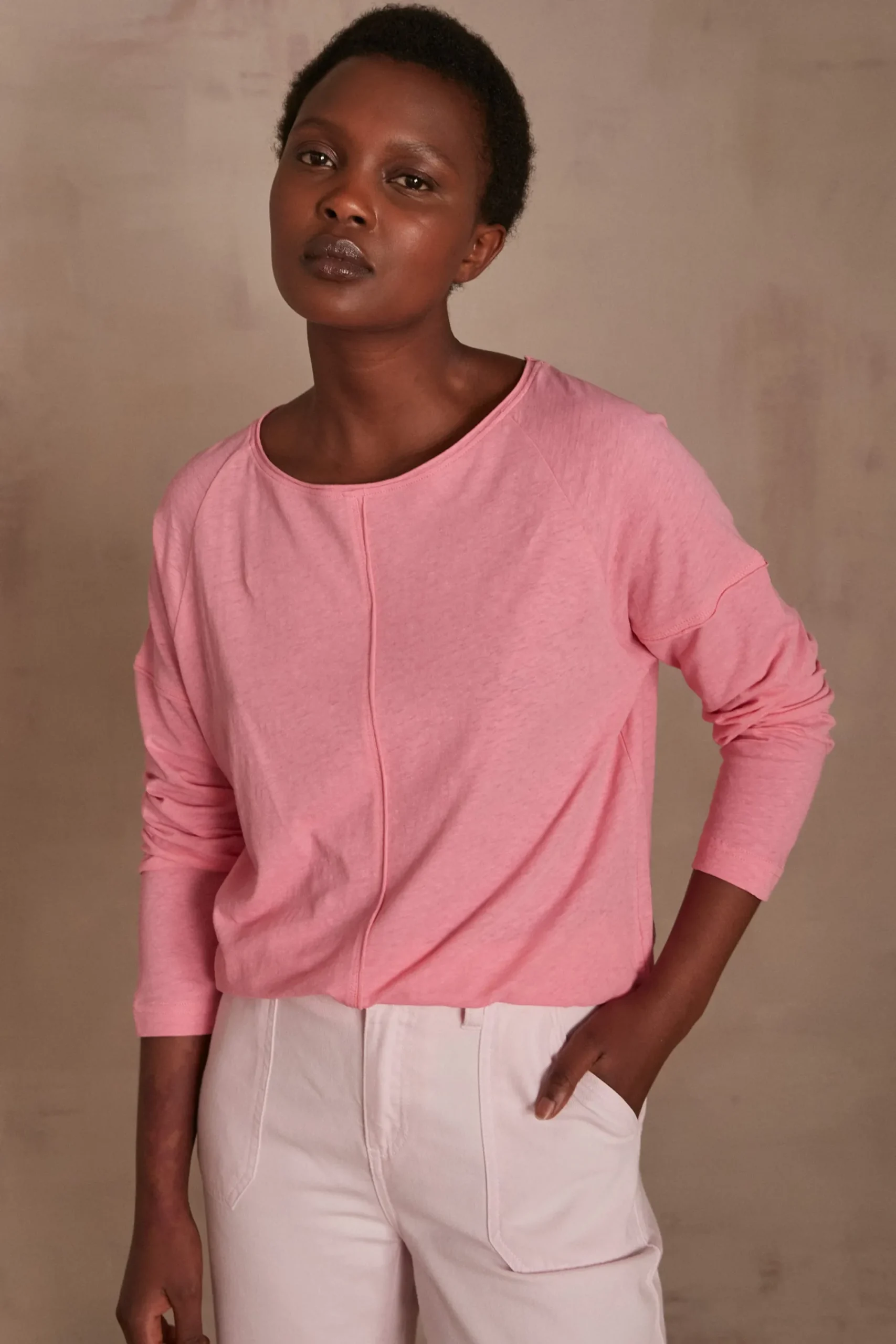 Maison 123 T-Shirts Col Rond|T-Shirts À Manches Longues>T-shirt DAKOTA ROSE PALE