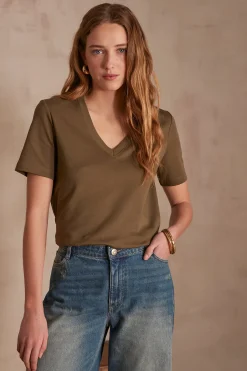 Maison 123 T-Shirts Col V|T-Shirts À Manches Courtes>T-shirt DANA VERT