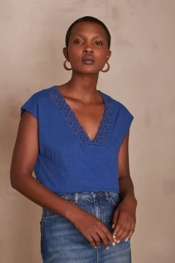 Maison 123 T-Shirts Col V|T-Shirts À Manches Courtes>T-shirt DREW BLEU