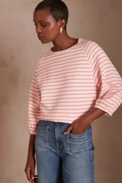Maison 123 T-Shirts Col Rond>T-shirt marinière TRENT ROSE PALE