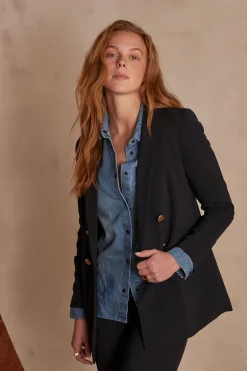 Maison 123 Blazers|Tailleurs>Veste de tailleur FLORINE Produit labellisé We Care mettant en avant l'utilisation de matières plus responsables et la valorisation de la production locale MARINE