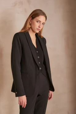 Maison 123 Blazers|Vestes Noires>Veste de tailleur REINE Produit labellisé We Care mettant en avant l'utilisation de matières plus responsables et la valorisation de la production locale NOIR