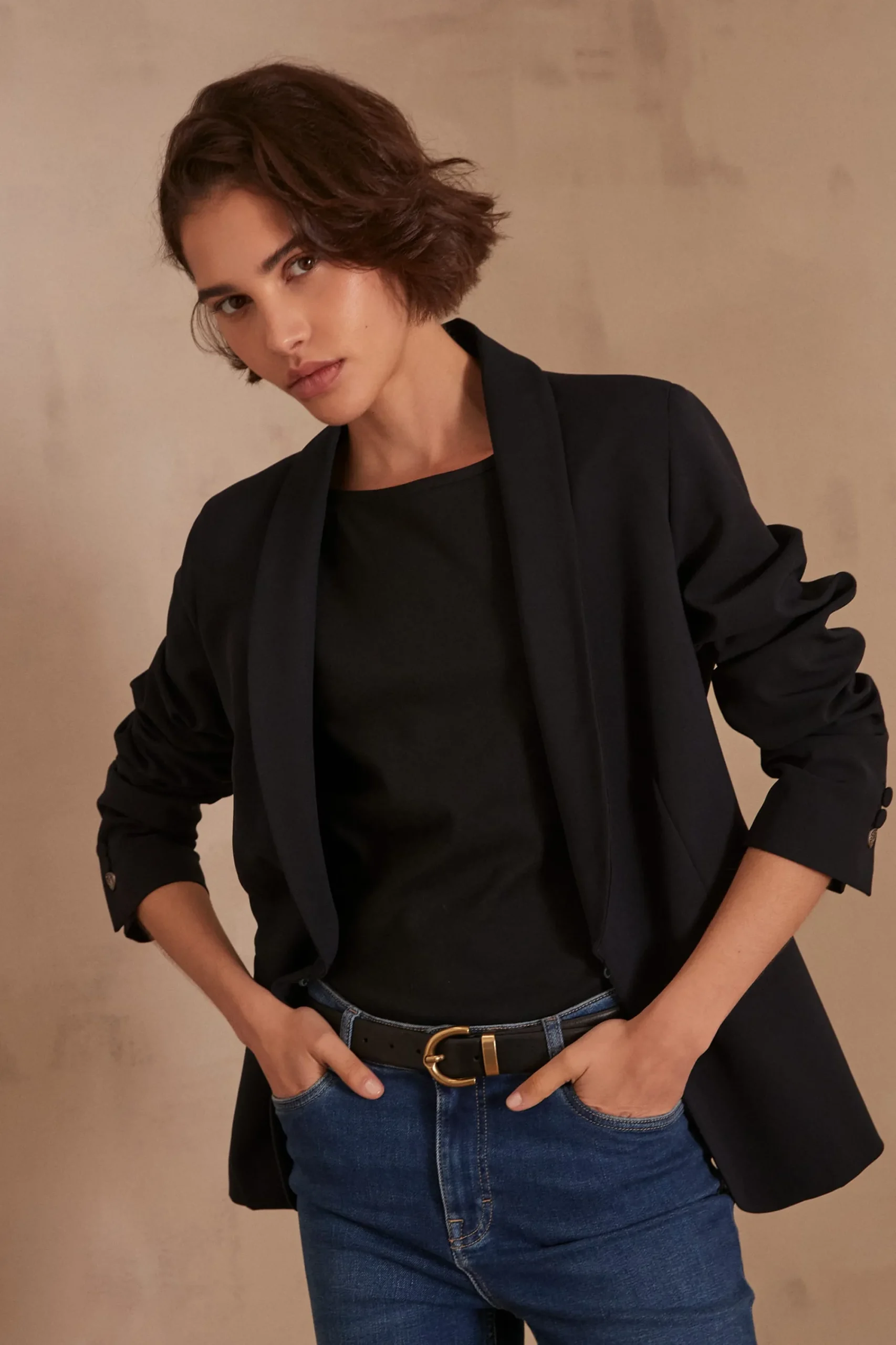 Maison 123 Blazers|Tailleurs>Veste de tailleur REINE Produit labellisé We Care mettant en avant l'utilisation de matières plus responsables et la valorisation de la production locale MARINE