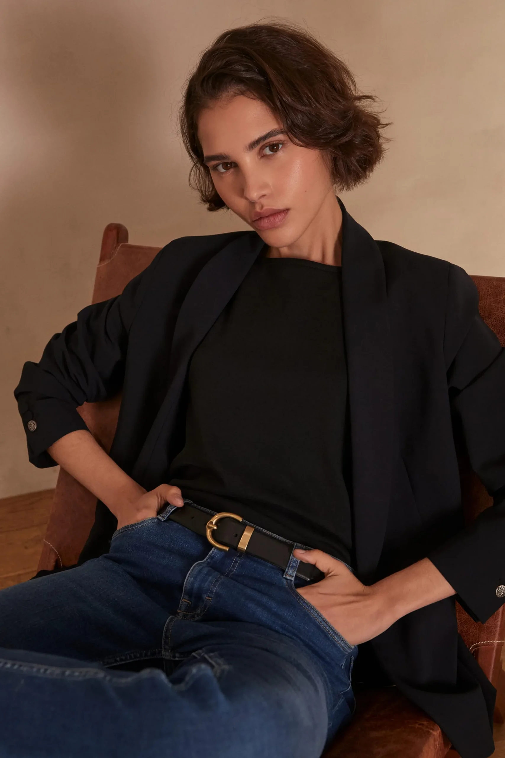 Maison 123 Blazers|Tailleurs>Veste de tailleur REINE Produit labellisé We Care mettant en avant l'utilisation de matières plus responsables et la valorisation de la production locale MARINE