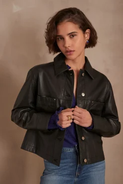 Maison 123 Manteaux Et Blousons En Cuir|Vestes Et Blousons En Cuir>Veste en cuir CARLA NOIR