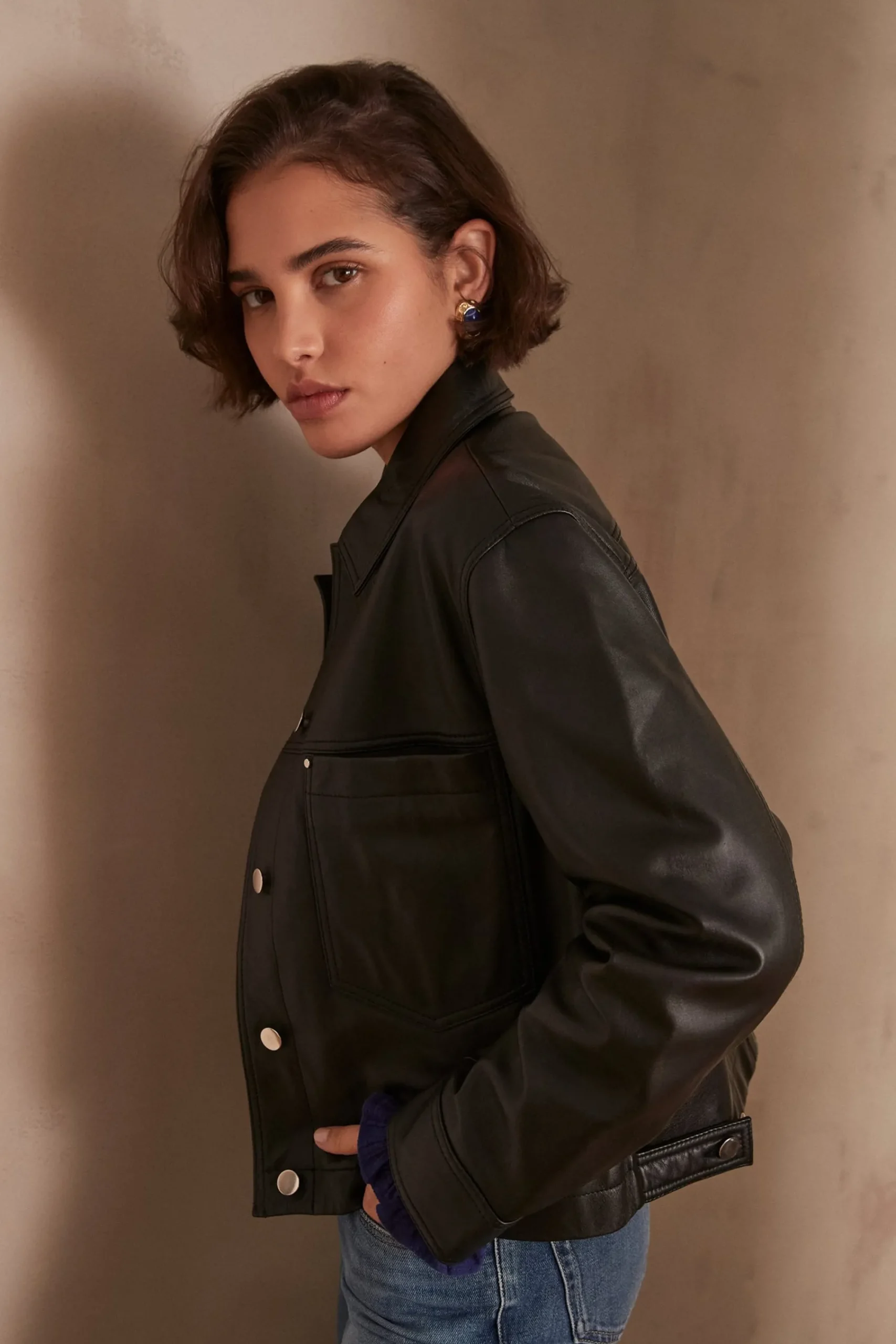 Maison 123 Manteaux Et Blousons En Cuir|Vestes Et Blousons En Cuir>Veste en cuir CARLA NOIR