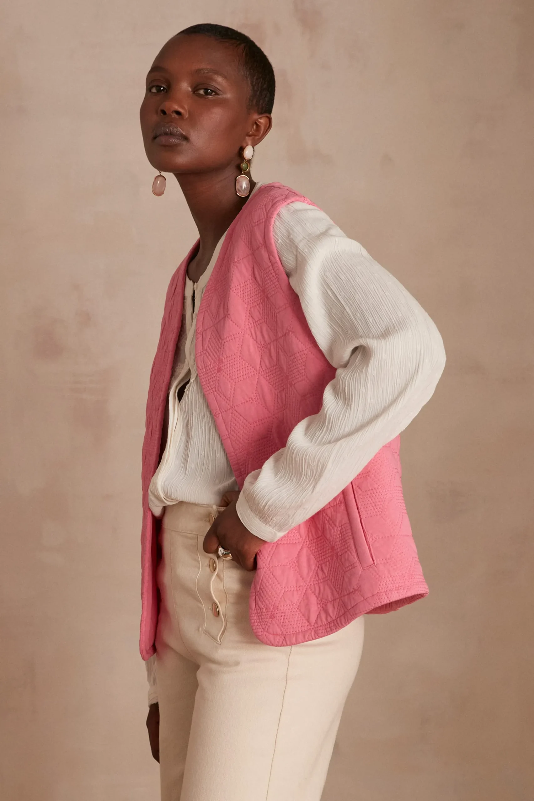 Maison 123 Vestes Sans Manches|Vestes Matelassées>Veste sans manches matelassée BAMBI BIS ROSE PALE